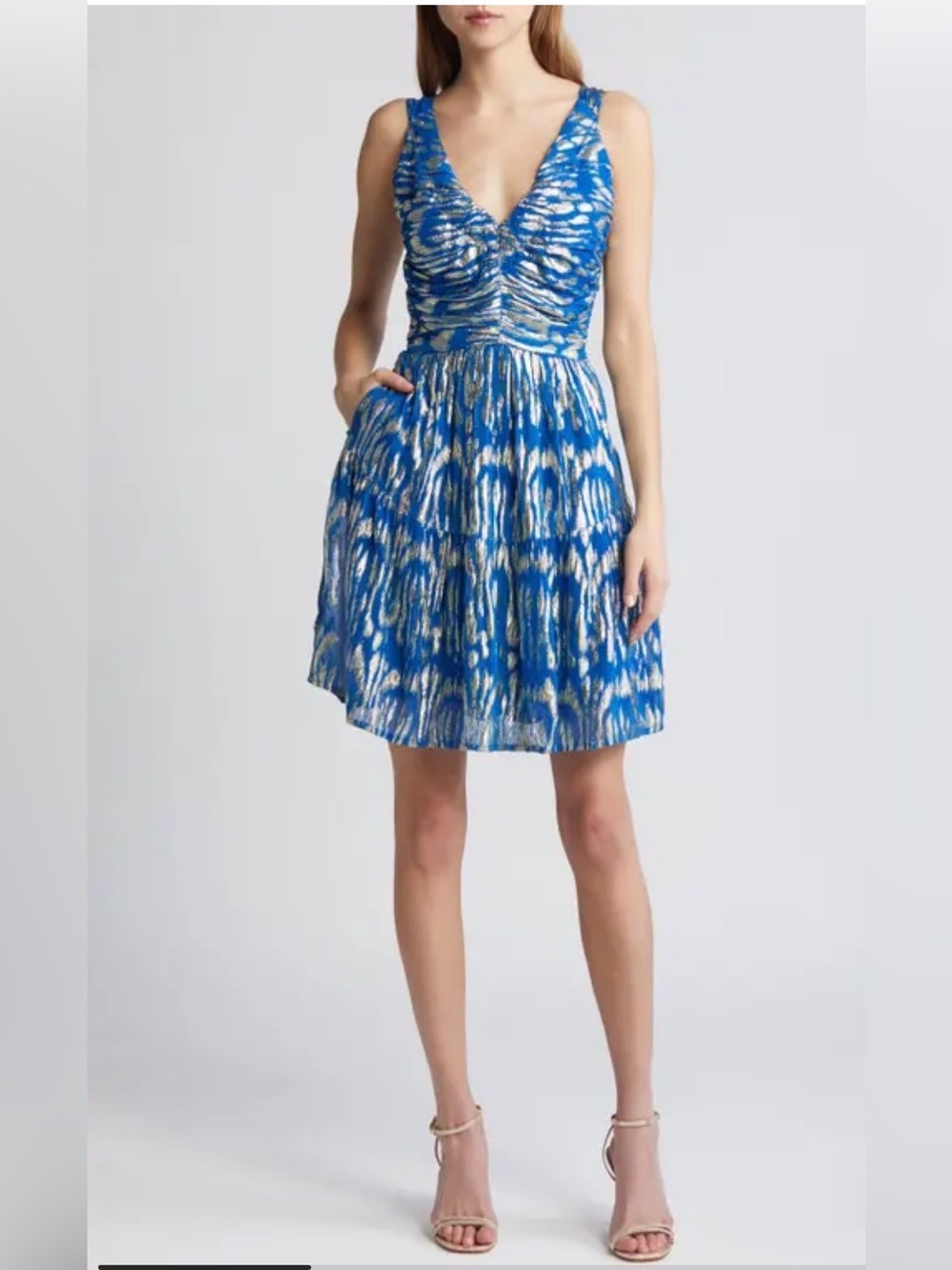 Ciebon Blue V-Neck Printed Mini Dress